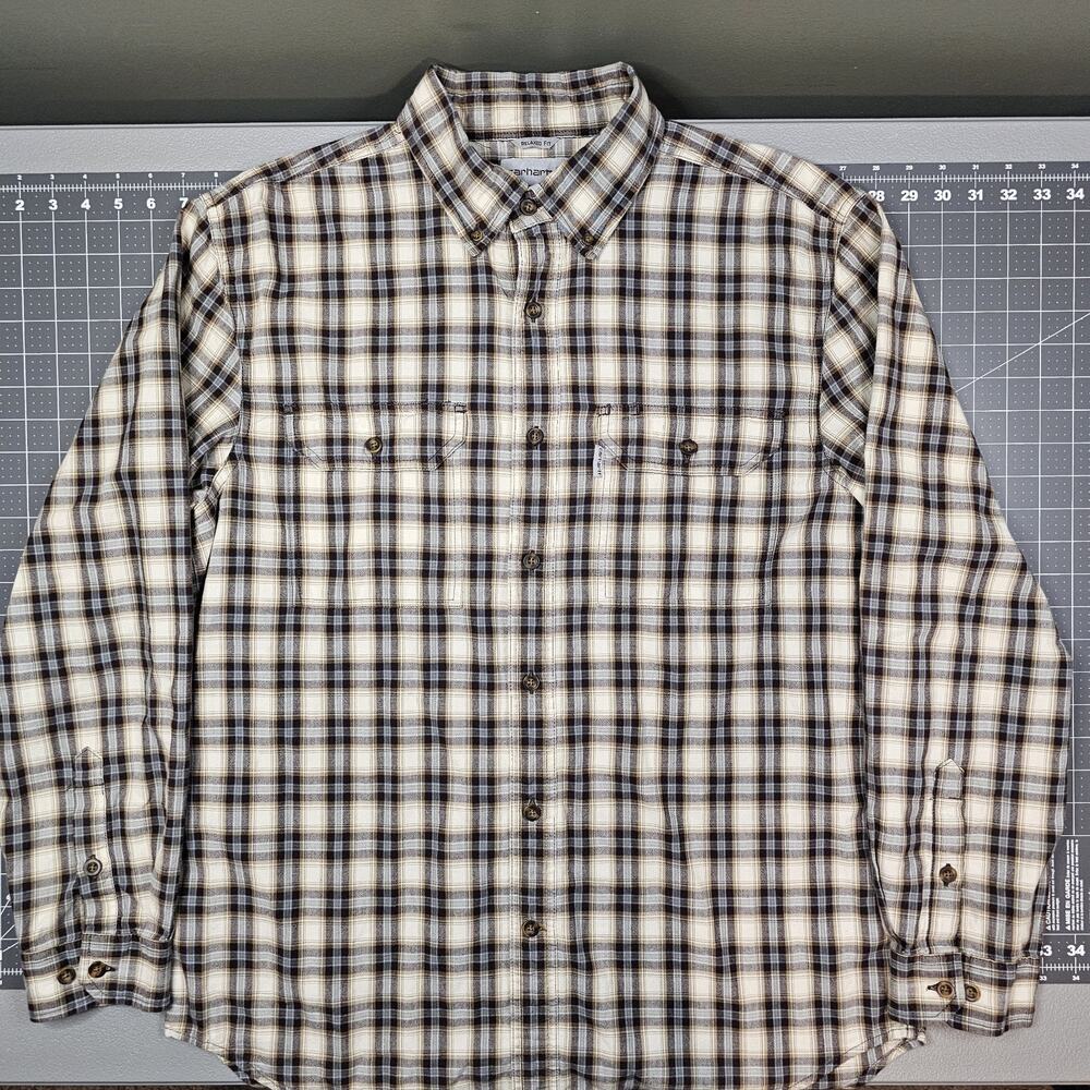 Carhartt Chambray Shirt Large Plaid Essential Button Down Classic Casual Work